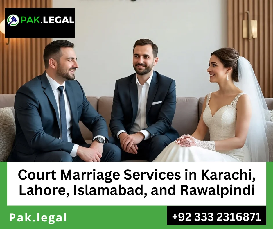 Lawyer reviewing court marriage documents (CNIC, photos